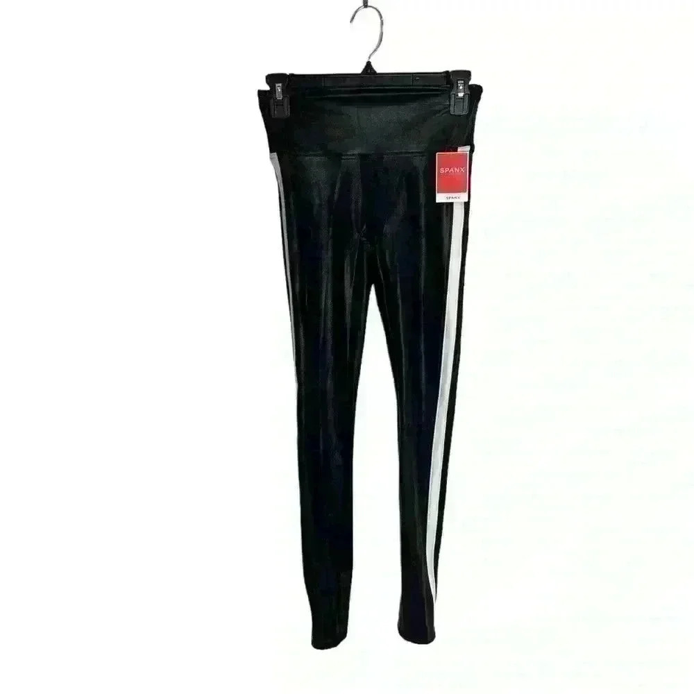Spanx Faux Leather Side Stripe Leggings Size Small - Picture 2 of 12